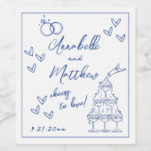 Étiquette Pour Bouteilles De Vin Mariage bleu à main (Étiquettes simples)