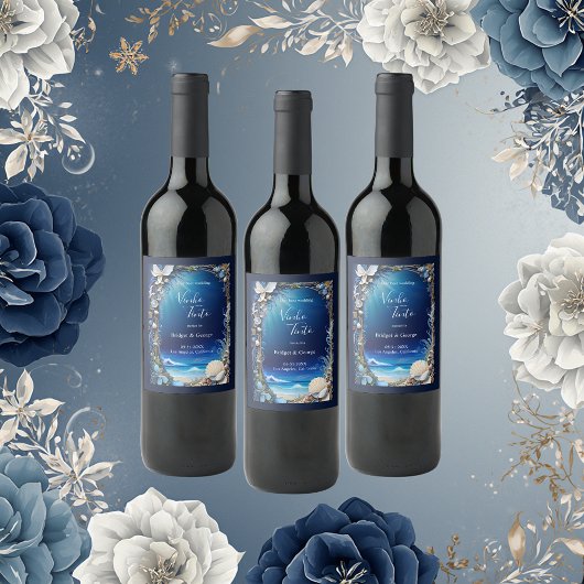 Étiquette Pour Bouteilles De Vin mariage bleu côtier