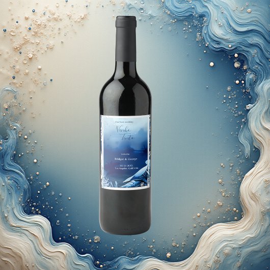 Étiquette Pour Bouteilles De Vin mariage bleu côtier