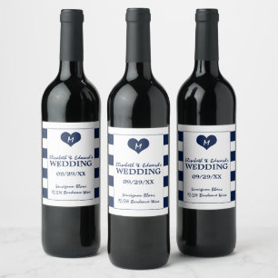Étiquette Pour Bouteilles De Vin Mariage bleu et blanc de la marine moderne chic