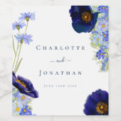 Étiquette Pour Bouteilles De Vin Mariage bleu Fleur sauvage moderne (Étiquettes simples)
