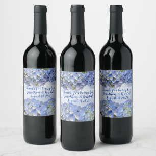 Étiquette Pour Bouteilles De Vin Mariage bleu Hydrangea Fleurs Merci