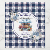 Étiquette Pour Bouteilles De Vin Mariage Blue Gingham Enlevé du Marché Fleur Bridal (Étiquettes simples)