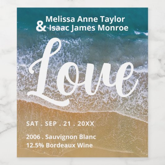 Étiquette Pour Bouteilles De Vin Mariage Blue Sea Beach (Étiquettes simples)