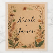 Étiquette Pour Bouteilles De Vin Mariage Bohème Fleurs Pressées de Pêche en Terraco (Étiquettes simples)