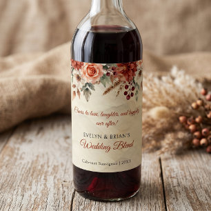 Étiquette Pour Bouteilles De Vin Mariage Bohème Floral Automne Bourgogne Rouge Clai