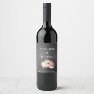 Étiquette Pour Bouteilles De Vin Mariage Bohème Floral Vintage Tableau Noir