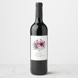 Étiquette Pour Bouteilles De Vin Mariage Boho Fleur sauvage d'aquarelle Bourgogne