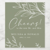 Étiquette Pour Bouteilles De Vin Mariage Boho Fleurs Vert Sage (Étiquettes simples)