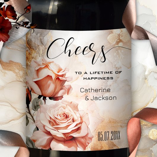 Étiquette Pour Bouteilles De Vin Mariage Boho Glam rose Roses