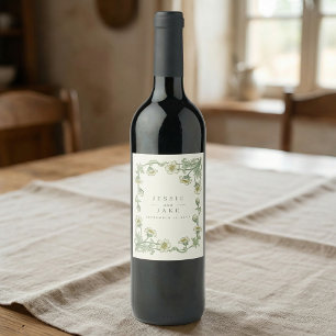 Étiquette Pour Bouteilles De Vin Mariage botanique de style Art nouveau