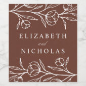 Étiquette Pour Bouteilles De Vin Mariage Brown floral esquissé (Étiquettes simples)