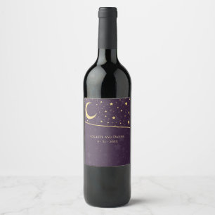 Étiquette Pour Bouteilles De Vin Mariage Céleste Deep Purple Étoiles et Lune