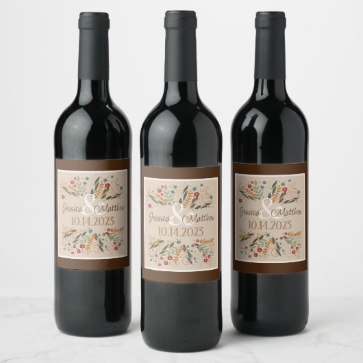 Étiquette Pour Bouteilles De Vin Mariage Champêtre Élégance Florale (Bouteilles)