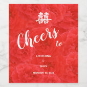 Étiquette Pour Bouteilles De Vin Mariage chinois Double Bonheur Motif Rose rouge (Étiquettes simples)