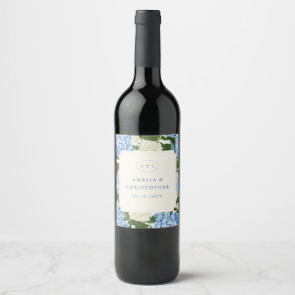 Étiquette Pour Bouteilles De Vin Mariage Classique Hydrangea Bleu Rose Blanche