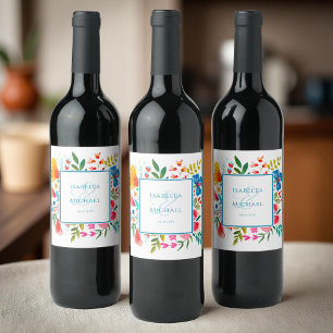 Étiquette Pour Bouteilles De Vin Mariage coloré d'aquarelle florale