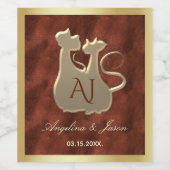 Étiquette Pour Bouteilles De Vin Mariage Couple Cats Gold Cuivre (Étiquettes simples)