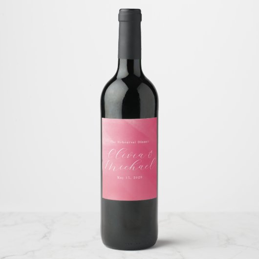 Étiquette Pour Bouteilles De Vin Mariage Curseur Ombré Rose Boho Clair Nom (Devant)