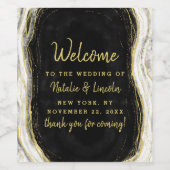 Étiquette Pour Bouteilles De Vin Mariage d'Agate Black White & Gold (Étiquettes simples)