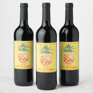 Étiquette Pour Bouteilles De Vin Mariage d'ananas Bienvenue Monogramme Jaune