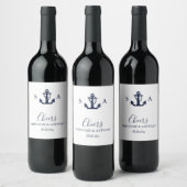 Étiquette Pour Bouteilles De Vin Mariage d'Ancre bleu marine Monogram (Bouteilles)