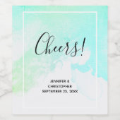 Étiquette Pour Bouteilles De Vin Mariage d'aquarelle Abstrait vert et bleu (Étiquettes simples)