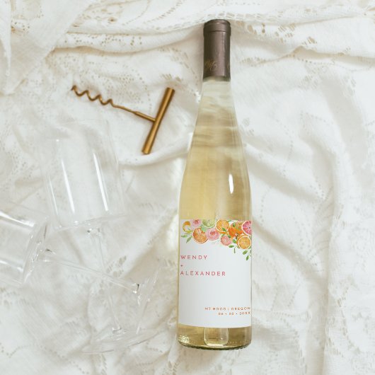 Étiquette Pour Bouteilles De Vin Mariage d'aquarelle Citrus