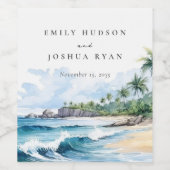 Étiquette Pour Bouteilles De Vin Mariage d'aquarelle de plage Tropical (Étiquettes simples)