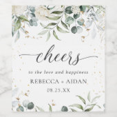 Étiquette Pour Bouteilles De Vin Mariage d'aquarelle fleurie verte (Étiquettes simples)