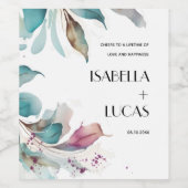 Étiquette Pour Bouteilles De Vin Mariage d'aquarelle Magenta Aquamarine (Étiquettes simples)