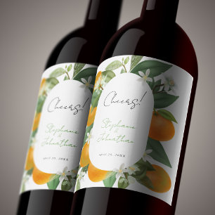 Étiquette Pour Bouteilles De Vin Mariage d'aquarelle mandarin orange