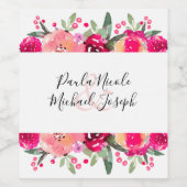 Étiquette Pour Bouteilles De Vin Mariage d'aquarelle rose chaud (Étiquettes simples)