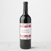 Étiquette Pour Bouteilles De Vin Mariage d'aquarelle rose chaud (Devant)