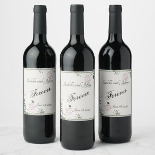 Étiquette Pour Bouteilles De Vin Mariage d'aquarelle rose en fleurs japonais