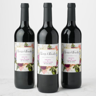 Étiquette Pour Bouteilles De Vin Mariage d'aquarelle rose et blanc moderne