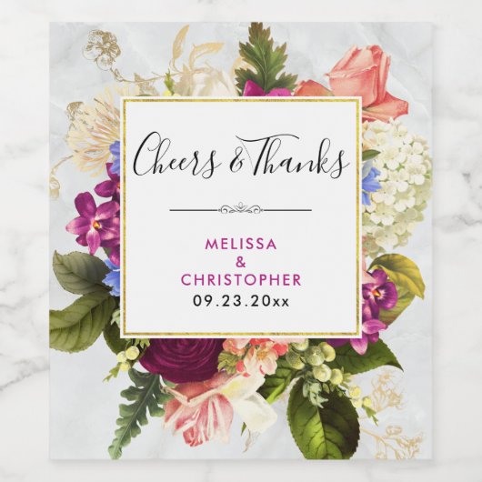 Étiquette Pour Bouteilles De Vin Mariage d'aquarelle rose et blanc moderne (Étiquettes simples)