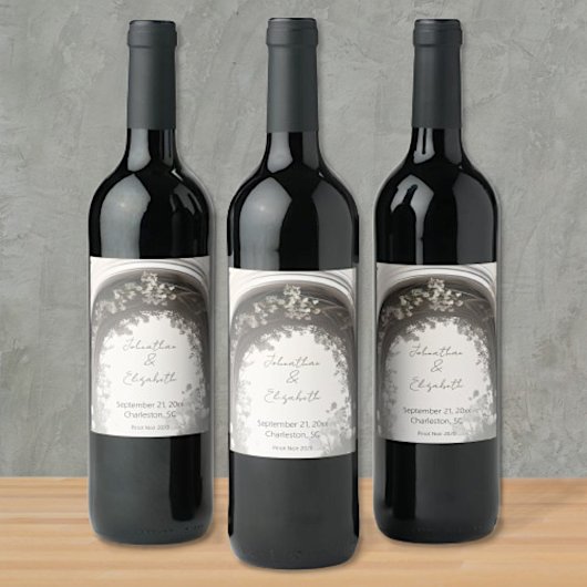 Étiquette Pour Bouteilles De Vin Mariage d'arche botanique romantique