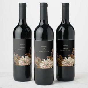 Étiquette Pour Bouteilles De Vin Mariage de automne d'aquarelle noire florale d'aut