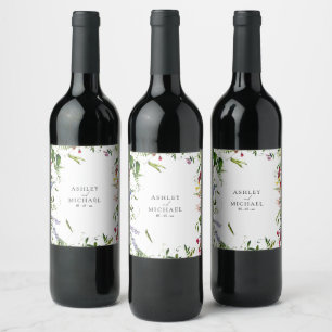 Étiquette Pour Bouteilles De Vin Mariage de calligraphie Fleur sauvage moderne