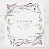 Étiquette Pour Bouteilles De Vin Mariage de calligraphie Fleur sauvage violet (Étiquettes simples)