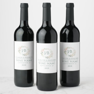 Étiquette Pour Bouteilles De Vin Mariage de couronne de fleurs rose pâle