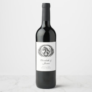 Étiquette Pour Bouteilles De Vin Mariage de crête de Monogramme du cheval équestre