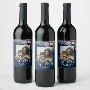 Étiquette Pour Bouteilles De Vin Mariage de dentelle florale bleu Bourgogne intempo