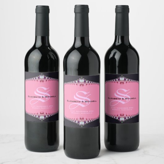 Étiquette Pour Bouteilles De Vin Mariage de dentelle rose Princess (Bouteilles)