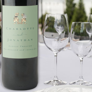 Étiquette Pour Bouteilles De Vin Mariage de Dinosaures Vert Sauge Personnalisé