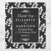 Étiquette Pour Bouteilles De Vin Mariage de feuille florale de tableau noir (Étiquettes simples)