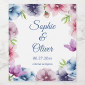 Étiquette Pour Bouteilles De Vin Mariage de fleurs d'anémone aquarelle (Étiquettes simples)