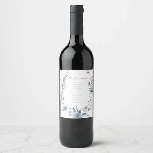 Étiquette Pour Bouteilles De Vin Mariage de fleurs de Fleur sauvage bleu Dusty (Devant)
