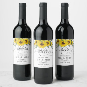 Étiquette Pour Bouteilles De Vin Mariage de fleurs de tournesol Anniversaire